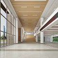 Hotel Lobby With Large Glass Windows City Views Wooden Ceiling and Spacious Interior