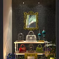 Nick Pony Storefront With Glass Window Red Background Mannequins And Decorations