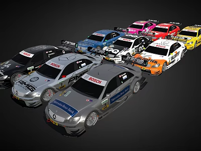 Diverse Colored Racing Cars in Multiple Hues Parked Together for Motorsport 3d model