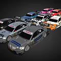 Diverse Colored Racing Cars in Multiple Hues Parked Together for Motorsport
