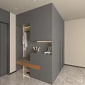 Modern Gray Shoe Cabinet With Clothing Hanging Area Bench And Light Strip