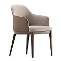 Modern Dining Chair With Beige Fabric Upholstery Armrests And Dark Brown Wooden Legs