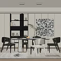 Elegant Modern Dining Room Interior With Dining Table Chairs Artwork Open Cabinets And Natural Light 3d model