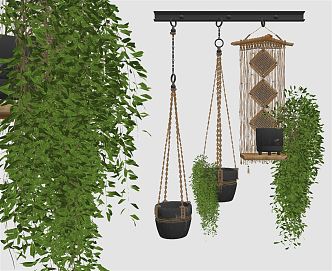 Modern hanging basket hanging green potted plants 3d model