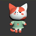 Cute Strawberry Pattern Cat Doll With Red White Head And Green Dress