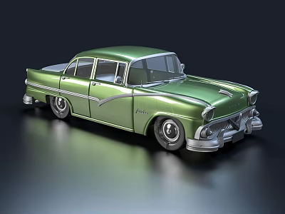 Green Classic Vintage Sedan Car With Retro Design And Shiny Exterior 3d model