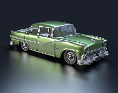 Green Classic Vintage Sedan Car With Retro Design And Shiny Exterior 3d model