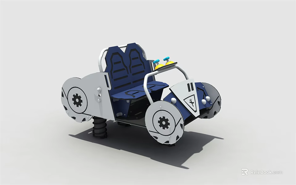 Kids Play Equipment Ride On Car With Blue Seats Gear Wheels And Two Seats 3d model 