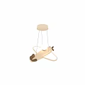 White Airplane Shaped Pendant Light with Wooden Accents and Round Bulb for Kids Room