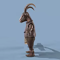 3D Horned Character Model Wearing Vest And Pants With Unfolded Garment