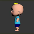 Cute Cartoon Baby with Yellow Hair Blue Shirt Shorts Smiling Face Barefoot Standing