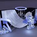 Modern Luxury Stage With Blue White Floral Decor Curved Lines Structure and Lighting Effects