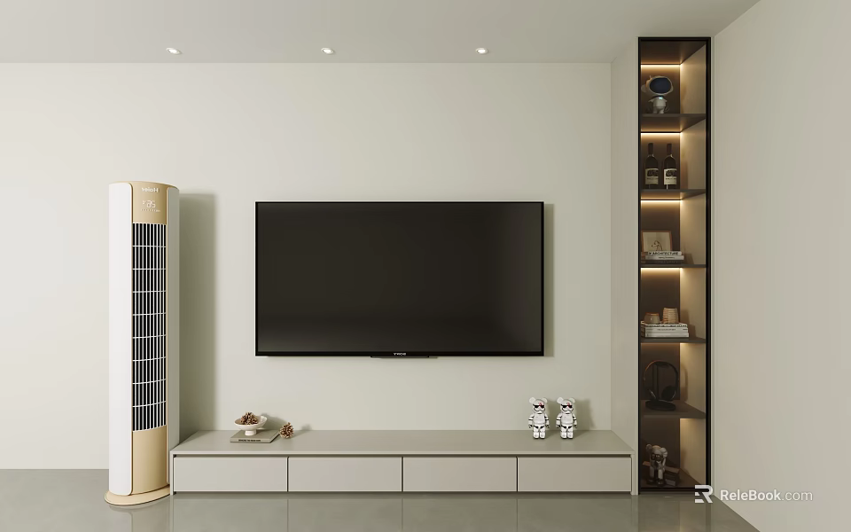 Modern Minimalist Light Grey TV Cabinet With LED Lit Side Display Unit For Living Room 3d model 
