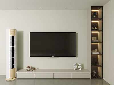 Modern Minimalist Light Grey TV Cabinet With LED Lit Side Display Unit For Living Room 3d model