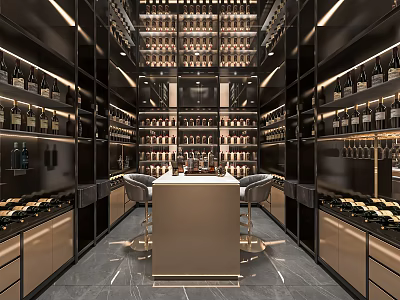 Light Luxury Wine Cellar Wine Tasting Room Wine Cellar Basement Water Bar Area Wine Cabinet Leisure Table and Chair Wine Display Cabinet Wine Tasting Leisure Room 3d model
