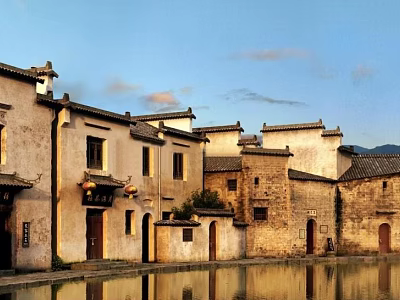 Ancient Chinese Architecture With Traditional Roofs And Pond Reflection Under Blue Sky 3d model