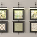 Various Framed Wall Artworks With Different Patterns Hanging On Light Wall