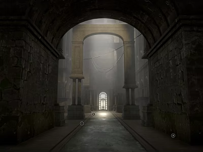 Ancient Architecture Interior With Stone Archway Columns Walls And Illuminated Passage 3d model