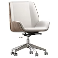Modern Black Leather Office Chair With Wooden Armrests And Metal Base
