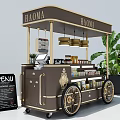 HAOMA Mobile Food Cart With Menu Board Coffee Machine Shelves Wheels And Plants
