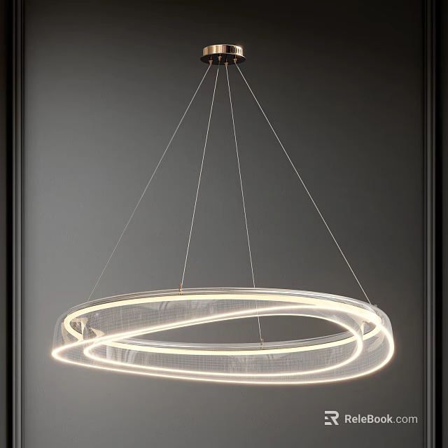 Modern Double Circular Ring Pendant Light With White Illumination And Minimalist Hanging Design 3d model 
