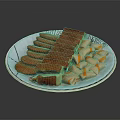 Delicious Assorted Food Platter With Red Meat Slices And Orange Rolls