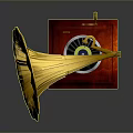 Vintage Gramophone With Golden Horn Red Wooden Base And Classic Design