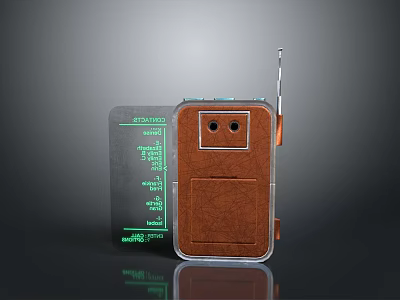 Pioneer Vintage Portable Computer With Brown Leather Case Antenna And Green Card 3d model