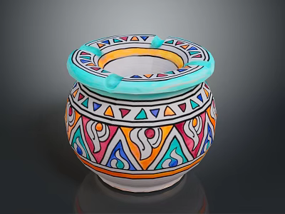 Vibrant Multicolored Ceramic Sculpture with Geometric Patterns and Intricate Decorative Carvings on Traditional Handcrafted Design 3d model