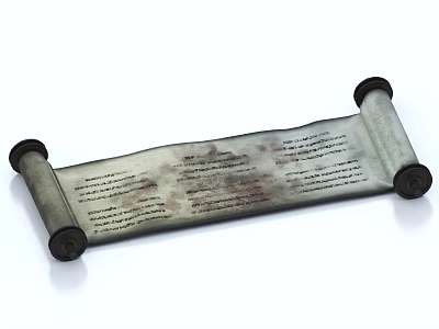 Detailed Ancient Parchment Scroll With Handwritten Historical Text On White Background 3d model
