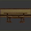 Public Wooden Bench With Woven Seat And Matching Table Stools