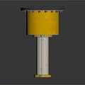 Yellow Cylindrical Container With Black Rim And Metal Support Stand Design