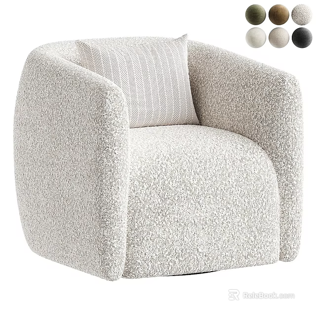 Modern Light Beige Plush Single Sofa With Striped Cushion And Armrests 3d model