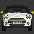 White Mini Cooper With Yellow Side Mirrors Black Roof And Black Wheels