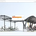 Outdoor Bike Parking Canopy With Curved Metal Roof And Bicycle Racks