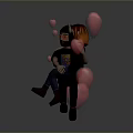 Man Holding Woman With Pink Hearts Waving In Gray Background Reflection