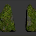 Two Natural Stone Rocks Covered With Green Moss And Textured Surfaces