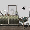 Modern Entryway Cabinet Sideboard With Gradient Design Potted Plant Framed Art And Accent Chair