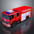 Red Fire Truck Model With Mercedes Benz Logo Emergency Lights And White Doors