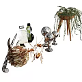 Chic Decorative Ornament Set Including Glass Globes Metal Figurines And Hanging Green Plant