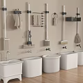 Bathroom Accessories Wall Mounted Racks With Towels Cleaning Tools And White Basins