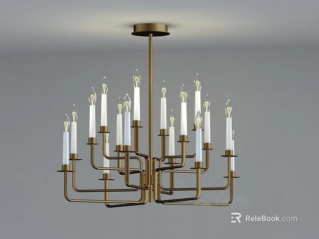 Modern Brass Candle Style Chandelier With Multiple Arms And White Bulbs 3d model 