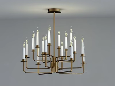 Modern Brass Candle Style Chandelier With Multiple Arms And White Bulbs 3d model