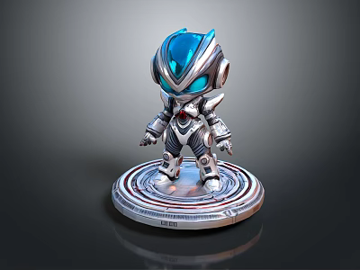Game Movie Character Chibi Ultraman With Blue Helmet Silver Body And Round Base 3d model