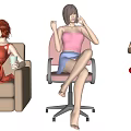 Three Women Relaxing In Different Seating Positions 3d model