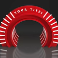 Event Entrance Gate Red Curved Design With White Stripes and Text