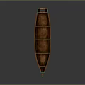 Traditional Brown Wooden Boat With Green Accents Seating Planks On Dark Background