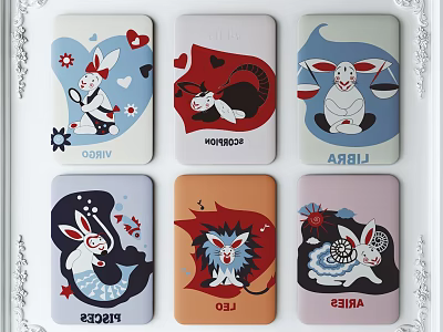 Square Rugs Featuring Zodiac Signs And Cartoon Animal Designs With Vibrant Colors 3d model