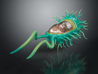 Green Organ Structure With Hair Like Projections And Detailed Golden Core 3d model