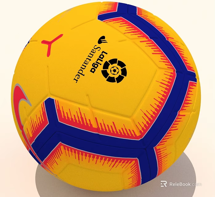 Yellow PUMA La Liga Santander Football with Blue Red Stripes and Pattern Design 3d model 